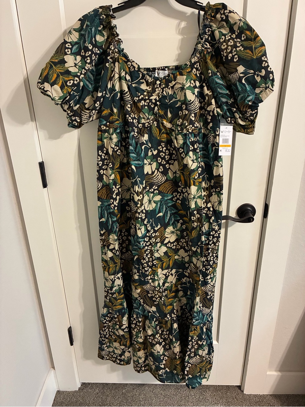 Jessica Simpson Green Floral Puff-Sleeve Maxi Dress